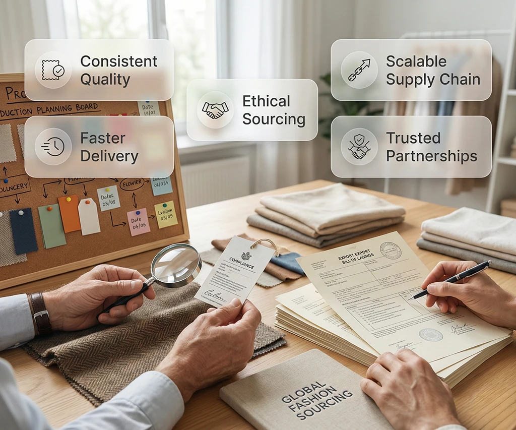 Experienced global fashion sourcing company ensuring quality and compliance
